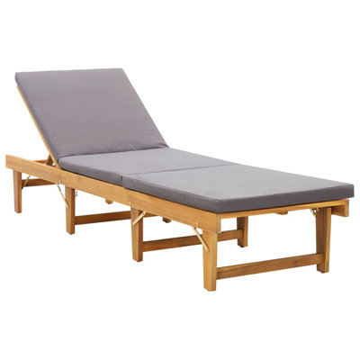 Patio Lounge Chair with Cushion Outdoor Sunlounger Solid Acacia Wood