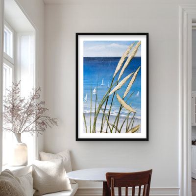 «Oyat Plant and Seaside Print», décor encadré blanc