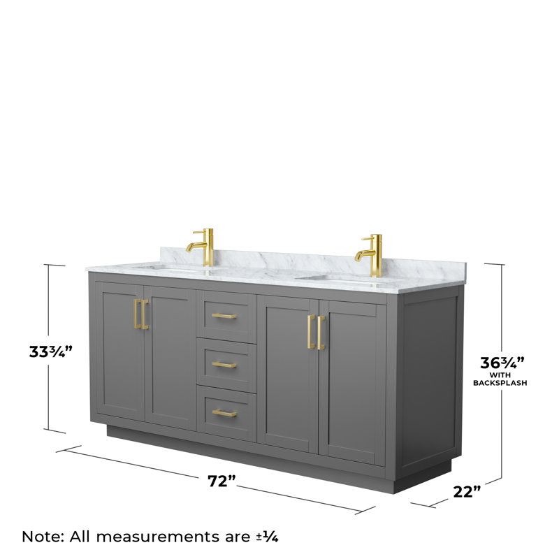 Miranda 72" Freestanding Double Bathroom Vanity with Marble Top with 70" Mirror, Dark Gray, Brushed Gold