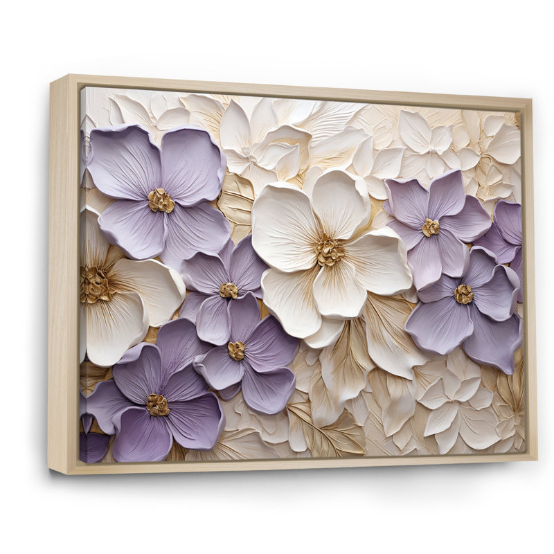 Violet et blanc, minimalisme, violettes - Violettes, impression sur toile, Reproduction avec cadre flottant, Naturel