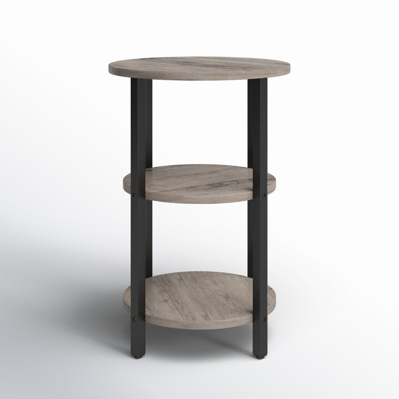 Mauch Round End Table with 3-Tier Storage Shelves, Heather Greige