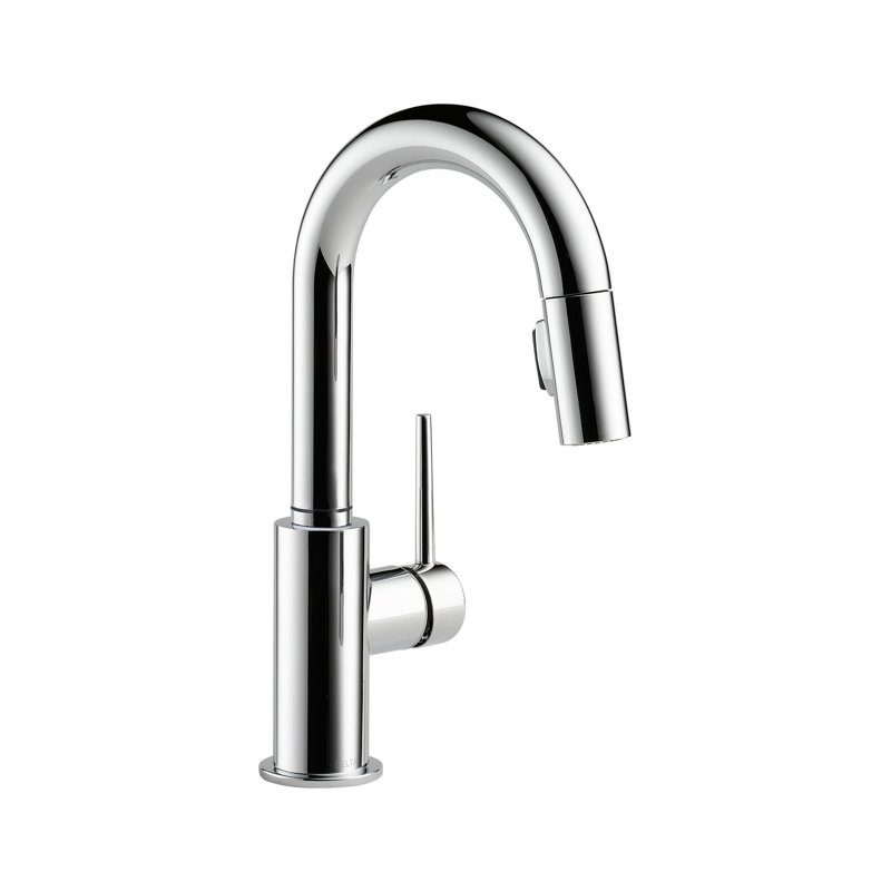 Robinet de lavabo de bar en chrome Trinsic avec douchette rétractable, robinet de préparation de lavabo monotrou moderne, poignée simple, chrome