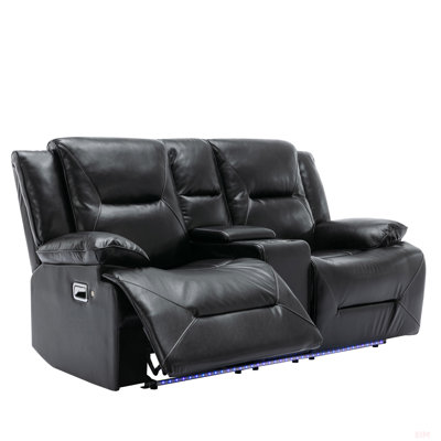 2 Seater Home Theater Recliner Manual Recliner Chair With A LED Light Strip Two Cup Holders And A Storage Box by Latitude Run