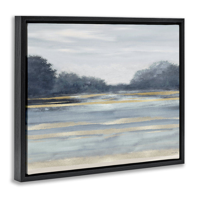 Cadre flottant Lake & Trees Tranquility, design par Amber Sterling, H 25 po x l 31 po, Cadre flottant noir de jais