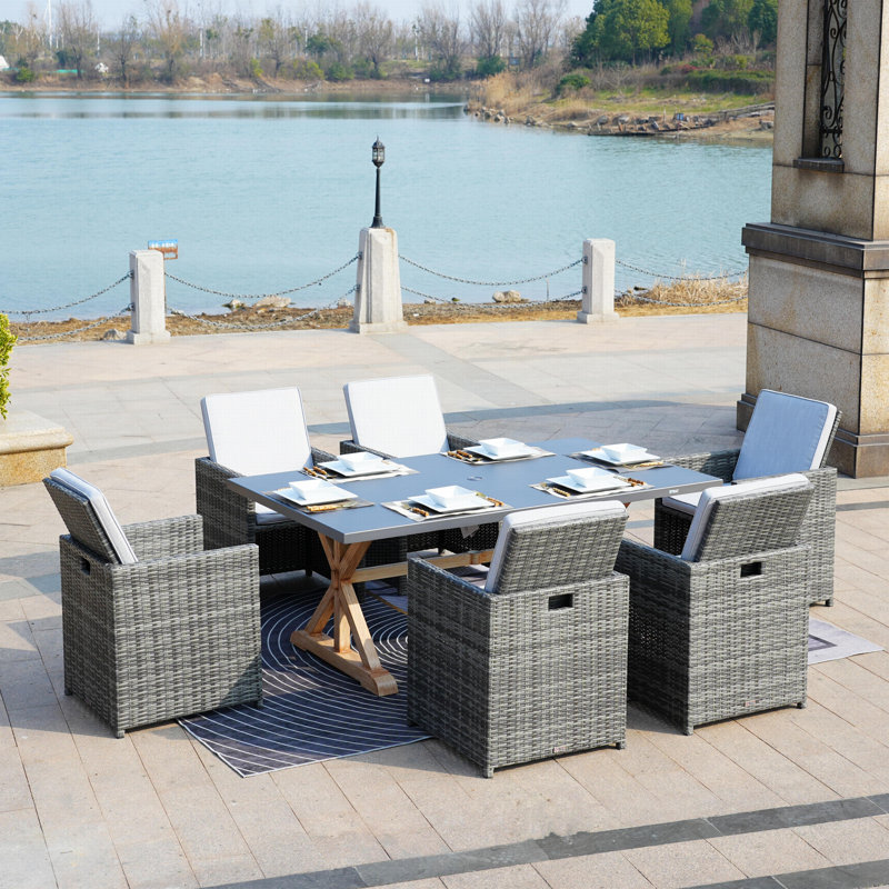 Ensemble de salle à manger rectangulaire 7 pièces pour 6 personnes 72,05 po avec coussins