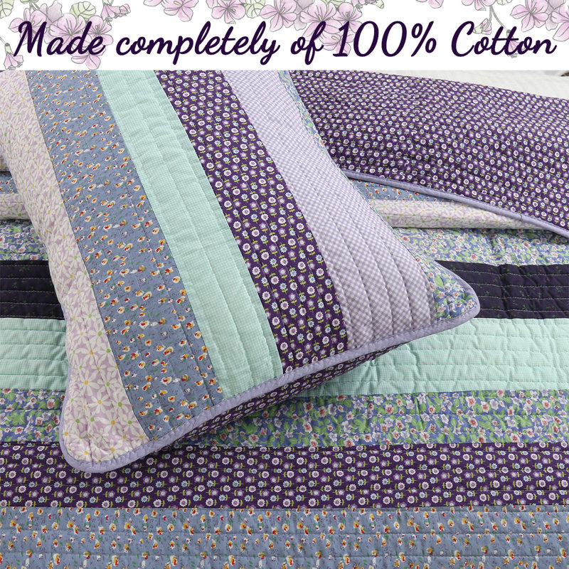 Jeannie Cotton Striped Quilt, Queen Quilt + 2 Shams