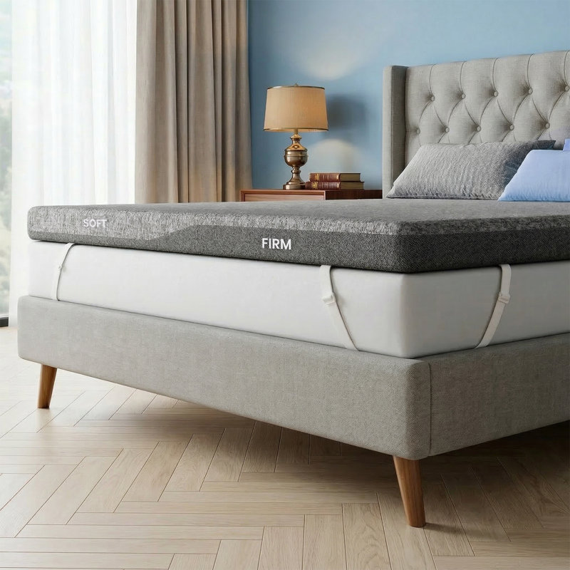 Dual Firmness Mattress Topper Full, 3 Inch Gel Memory Foam Mattress Pad with Split Soft & Firm Zones, Non-Slip & Removable Cover, CertiPUR-US Certified for Back Pain Relief