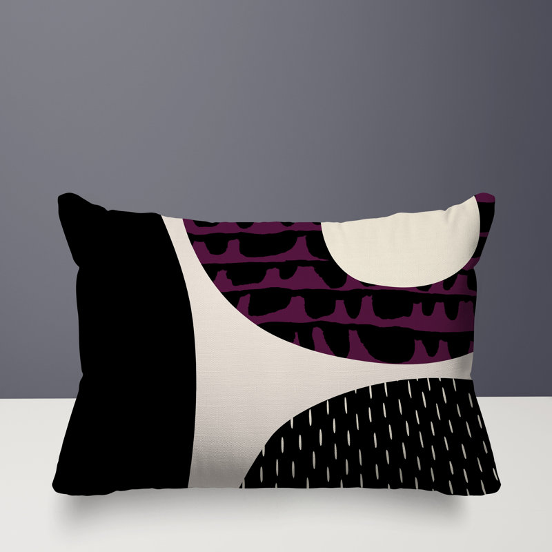 Coussin lombaire réversible intérieur / extérieur Vikka, H 14 po x l 20 po, Mauve / noir / blanc cassé