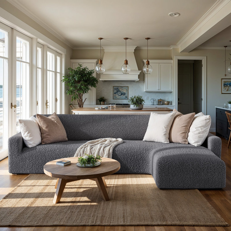 Stretchy Slipcover for Chaise Sectional - Easy to Clean & Durable - Comfort Collection (Right Chaise), Dark Gray