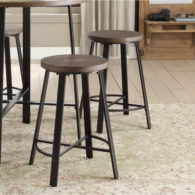 Ensemble de table ronde rustique de style industriel 5 pièces à hauteur de comptoir et 4 tabourets gris