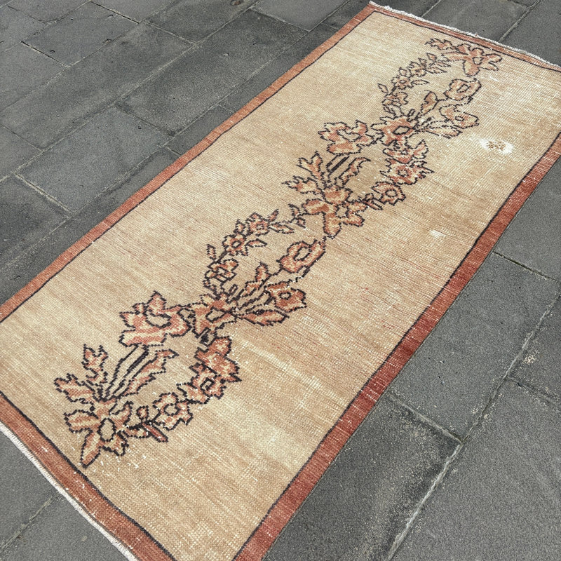 Tapis vintage rétro Oushak à motif tribal oriental - Beige