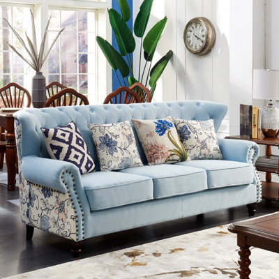 Simple Casual Blue Fabric Sofa