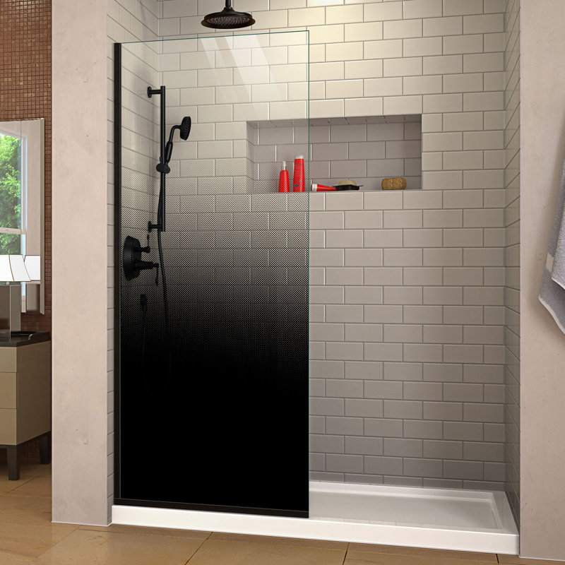 Linea Ombre 34" W x 72" H Frameless Fixed Glass Panel with ClearMax Technology, Matte Black