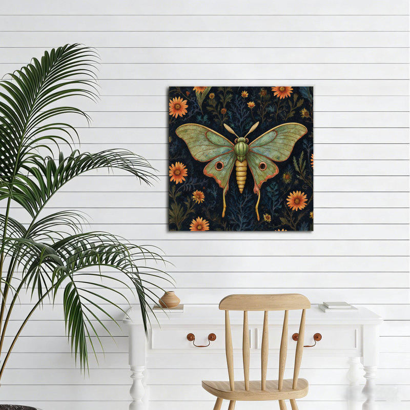 «Forest Luna Moth», art mural encastré en bois, 16 x 16