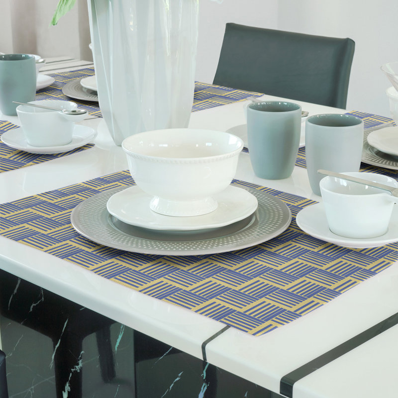 Jaya Polyester Geometric Rectangle Placemat, Yellow/Blue, Polyester