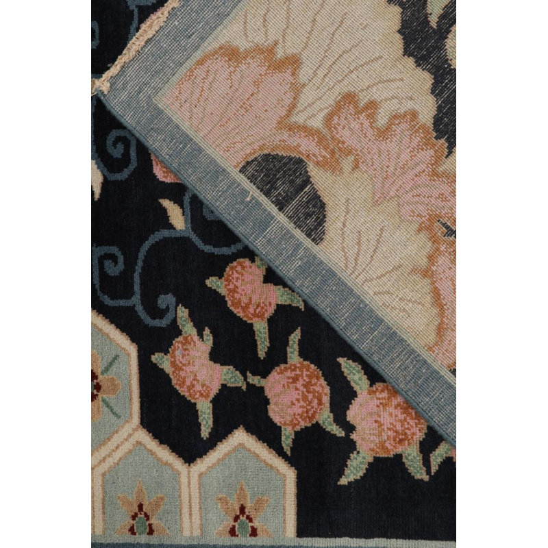 Art Deco Hand Knotted Wool Floral Area Rug, Rectangle 10' x 14'