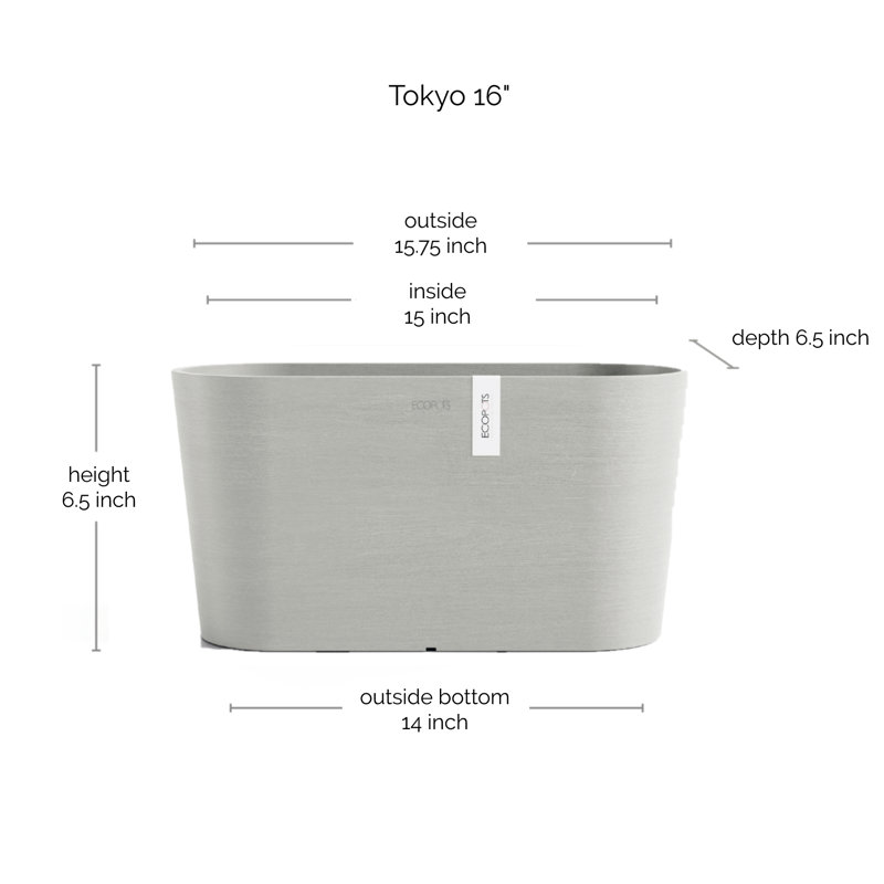 Pot Planter, 6.5" H x 15.75" W x 6.5" D, White Gray