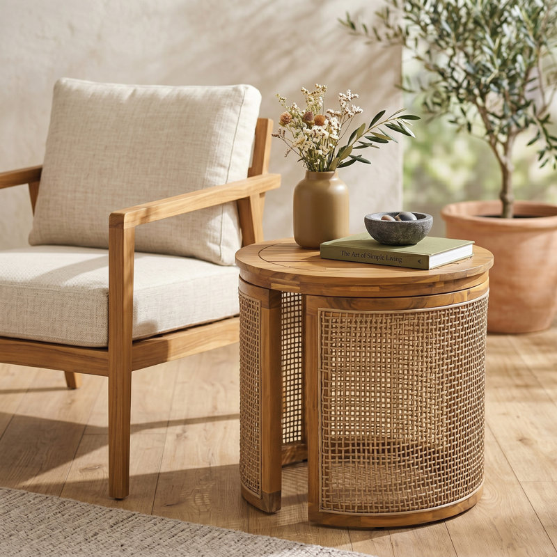 Table d'appoint et table de bout ronde en bois d'acacia