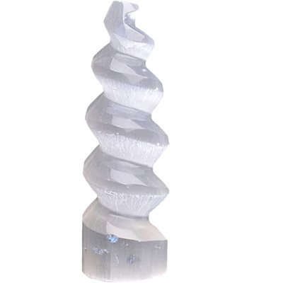 Natural Solution Selenite Tower Spiral Crystal Skyscraper 6" Tall White Healing Stones Home Decoration