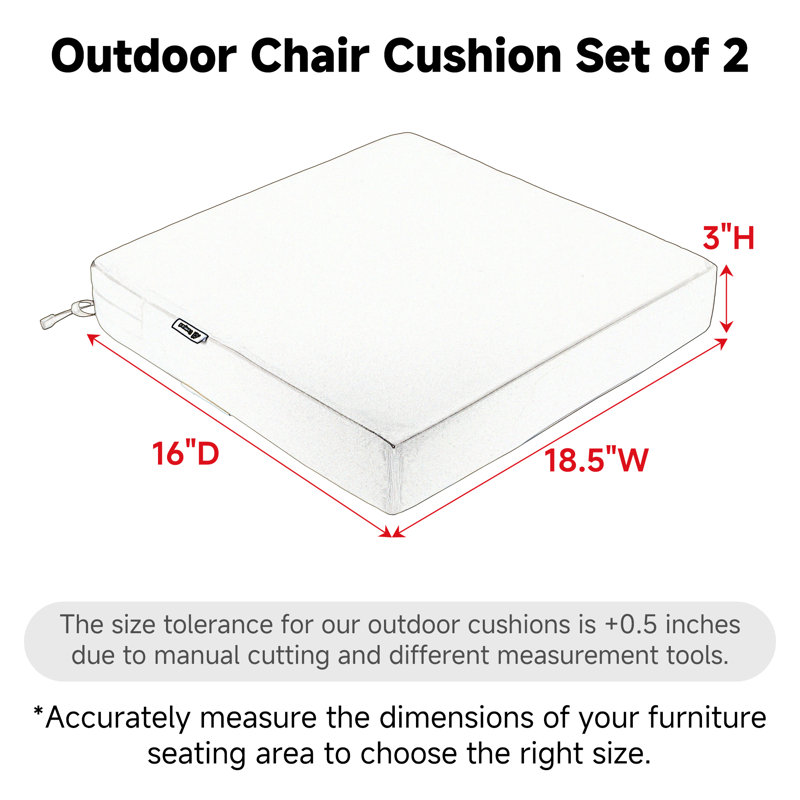 Patio Chair Cushions 18 x 16 x 3 Inch Waterproof Outdoor Seat Cushions for Patio Furniture 3-Year Color Fastness, 18"×16"