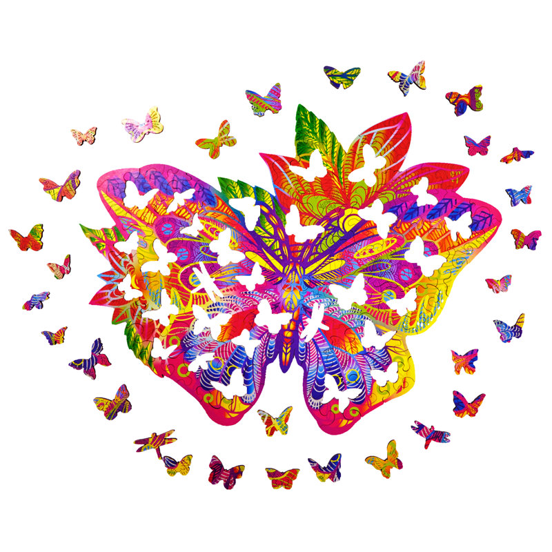 Casse-tête en bois et bijou en forme de papillon