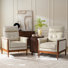 Outen Mid-Century Modern Genuine Leather Armchair with Solid Wood Armrests