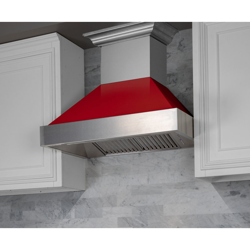 30" Fingerprint Resistant Stainless Steel Range Hood with Fingerprint Resistant Shell (8654SN-30), Red Gloss