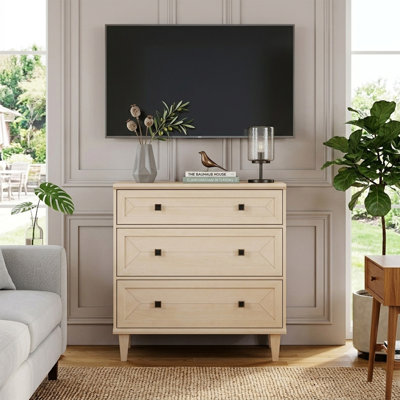 Meuble télé 31,5 po fait à la main avec 3 tiroirs, pouvant accueillir un téléviseur de 36 po ou moins, beige