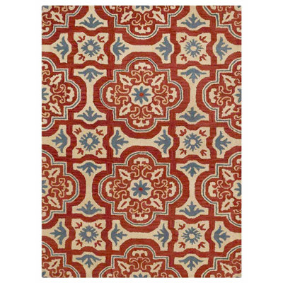 Tapis Beybut en laine tuftée à la main, écologique - 168 x 244 cm, rectangulaire, couleur rouge beige, motif floral moderne, épais et à poils longs, antidérapant, idéal pour le salon et la chambre.