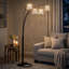 Lampe sur pied Kyle Arch, bras réglables, 4 abat-jour en cristal, noir, or-122359487