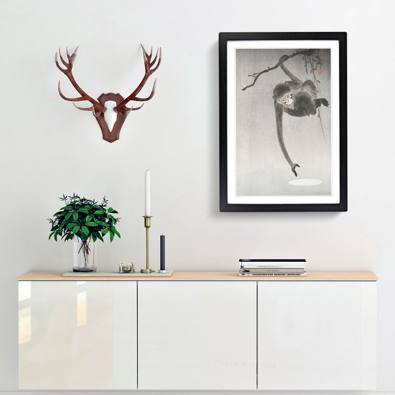 Monkey by Ohara Koson - Picture Frame Painting Print, 65cm H x 48cm W x 2cm D, Black Framed
