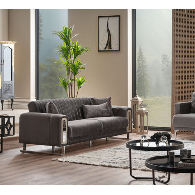 Luxury Modern Upholstered Sofa With Metal Legs And Channel Tufted Back