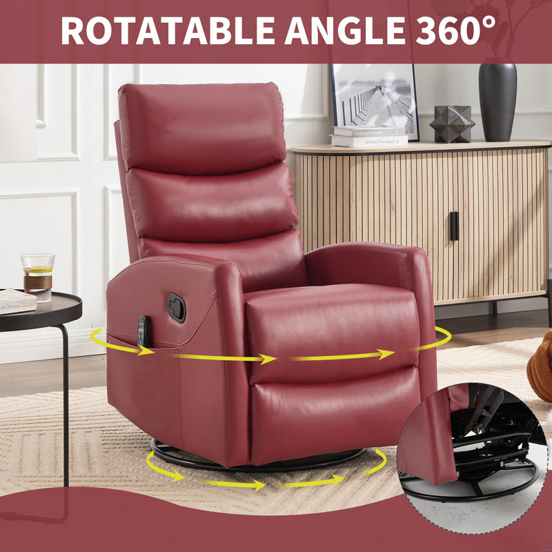 Fauteuil inclinable manuel à massage thermique avec chaise berçante et pivotante, Rouge
