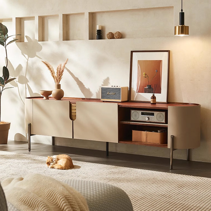 Luxury-modern high-end saddle leather TV cabinet, 21.25"H x 78.74"L x 15.74"W