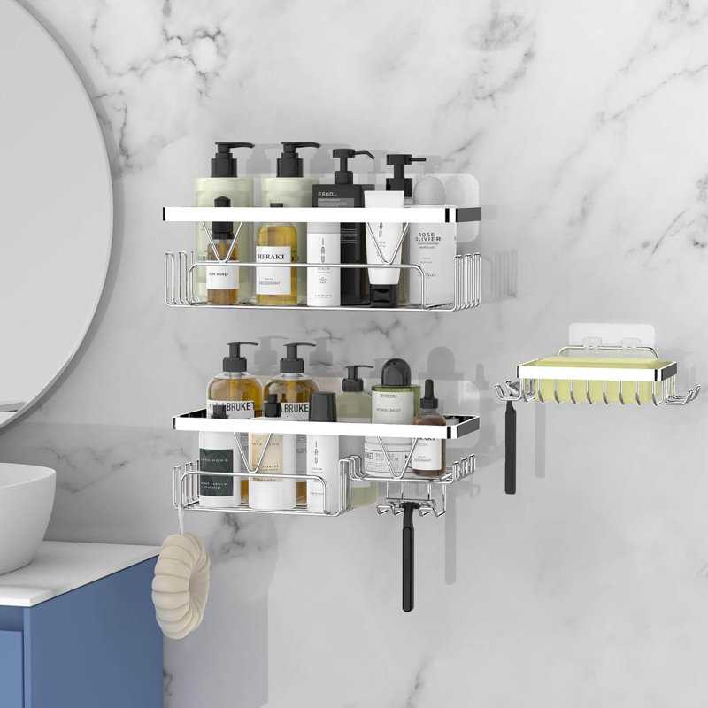Wall Mounted Required Shower Caddy, Silver