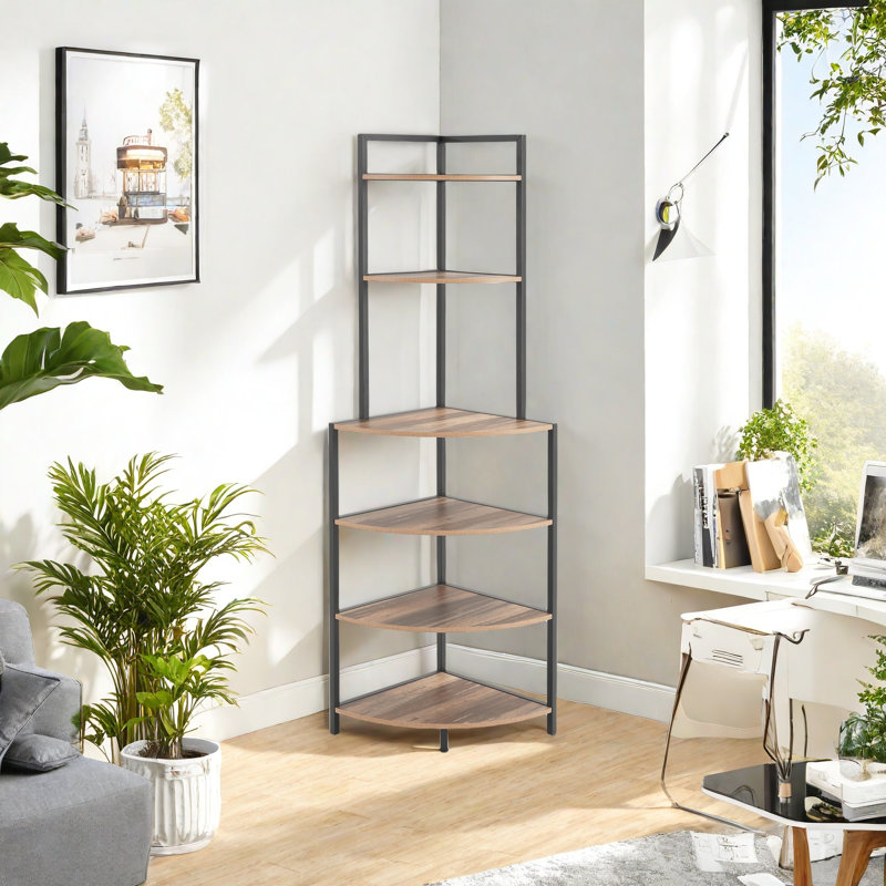 Corner Bookshelf, 6-Tier Rustic Brown