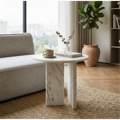 Table basse en marbre naturel blanc, petite table, table de salon, pierre naturelle, marbre véritable, marbre véritable