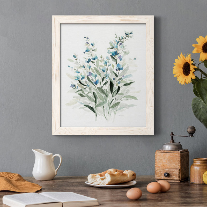 «Delicate Blue Botanical I», reproduction d'art sur toile, Toile avec cadre blanc, H 44 po x l 31 po x P 1 po