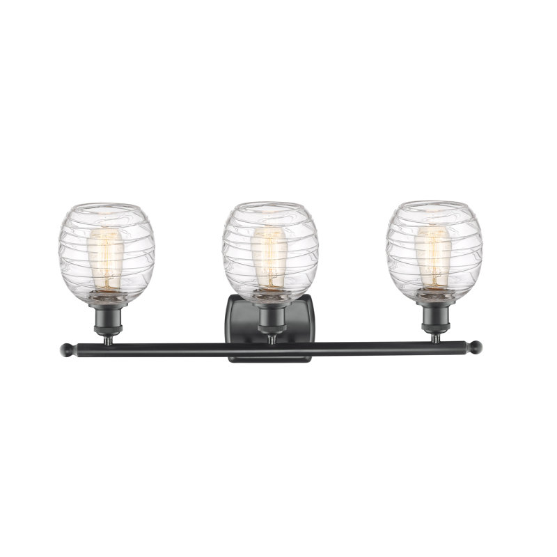 Éclairage de salle de bain à intensité variable 3 lumières Carlucci, Tourbillon transparent, Noir mat
