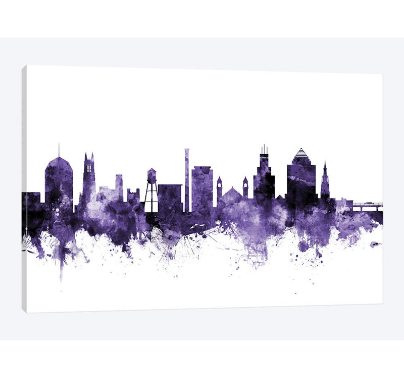 «Durham, North Carolina Skyline» par Michael Tompsett, impression, 18 po x 26 po x 1,5 po, Pas de tapis, Toile tendue