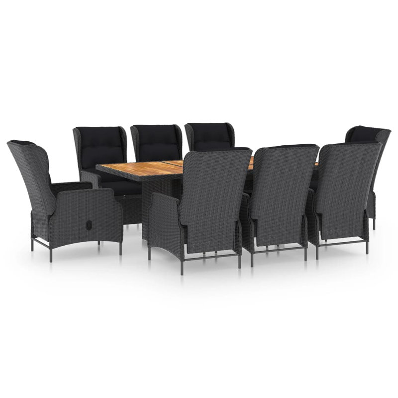 Rectangular 8 - Person Dining Set with Cushions, Brown