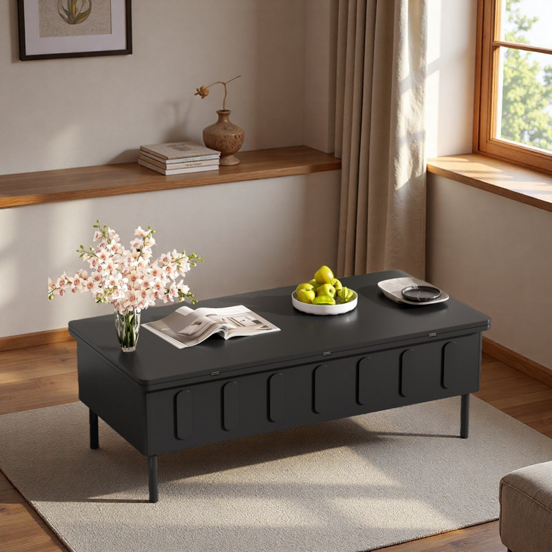 Table basse multifonctionnelle à plateau relevable avec tiroirs et rangement caché, table centrale réglable pliable - Se convertit en table / poste de travail, pieds en MDF et en métal pour le salon, conception moderne peu encombrante