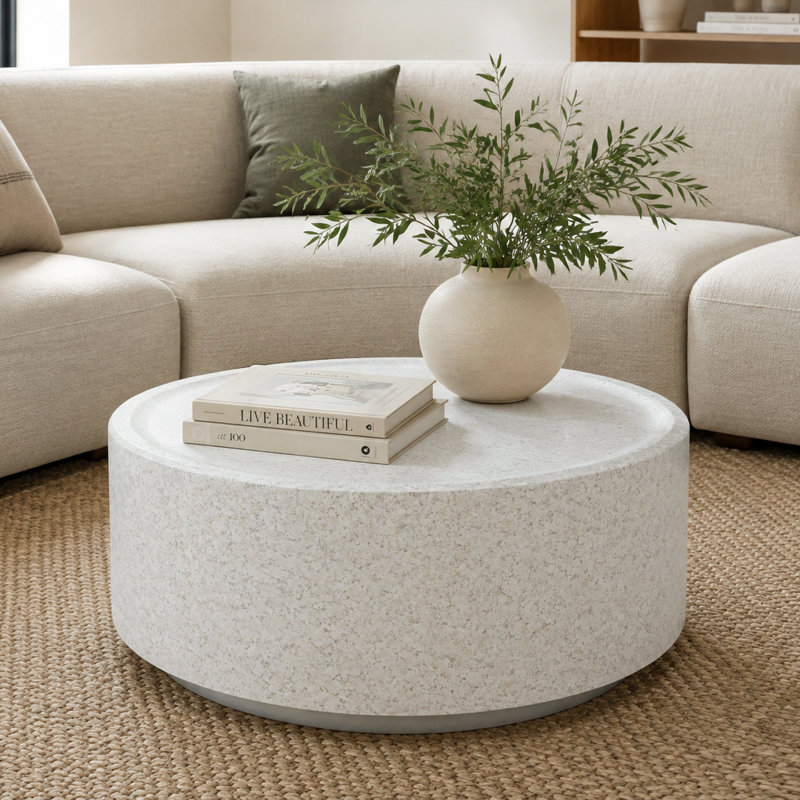 Table basse ronde intérieure / extérieure 28 po, table d'appoint cylindrique moderne en marbre blanc, Marbre blanc