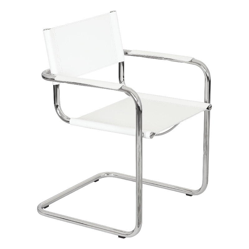 Mart Stam Cantilever Armchair Arm Chair w/ Chrome-Plated Steel Frame (Various Bonded Leather Colors), White