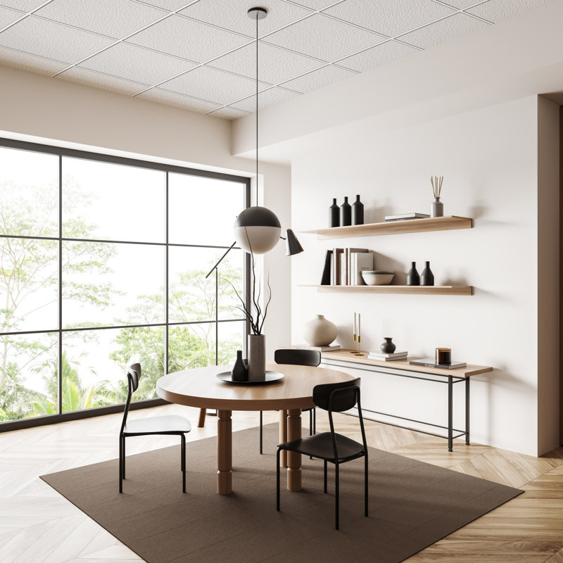 Carreau de plafond décoratif en PVC texturé 2 pièces x 2 pi Fasarxiu - très épais, lavable et résistant au feu, Blanc