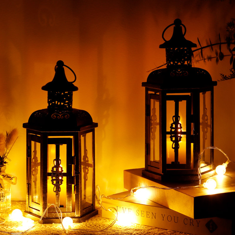 25Cm Decorative Candle Lanterns, Black Brush