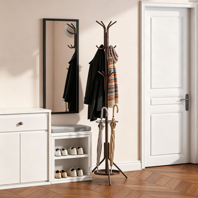 Portemanteau autoportant avec 12 crochets, portemanteau pour hall d'entrée avec porte-parapluie, portemanteau robuste en métal pour chapeaux, sacs et foulards