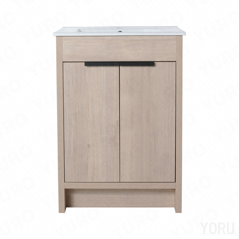 Meuble-lavabo autoportant de 24 po avec 2 portes d'armoire à fermeture en douceur ((Kd-Packing), seulement meuble-lavabo sans comptoir