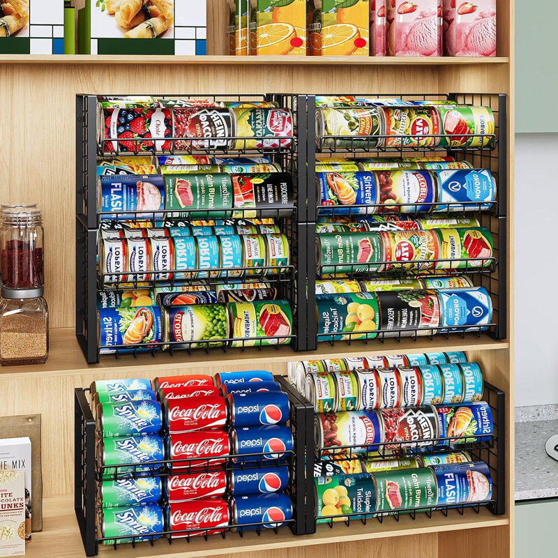 Support à canettes réglable et empilable pour garde-manger - L'organisateur en acier robuste peut contenir jusqu'à 62 canettes, un rangement peu encombrant pour les boissons gazeuses, les soupes et les boîtes de conserve