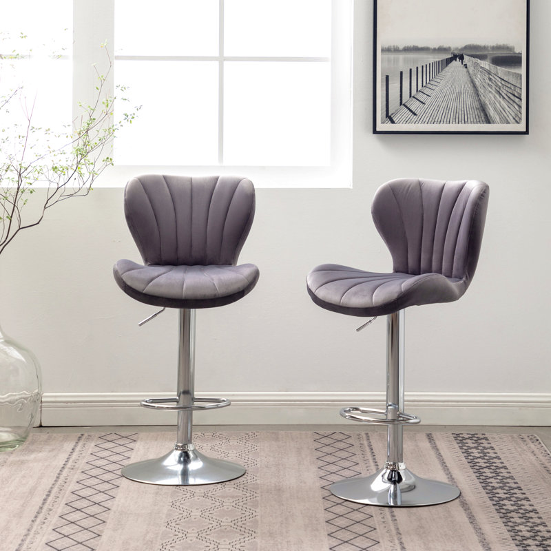 Ellston Upholstered Adjustable Swivel Barstools, Set Of 2, Gray